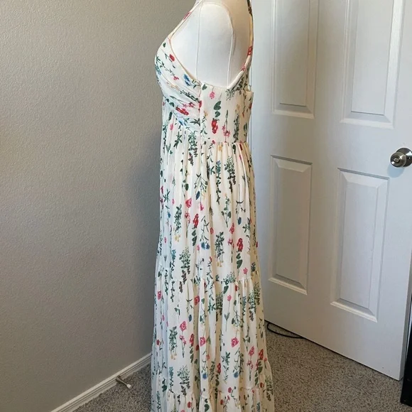 CeCe Floral Halter Maxi Dress - White and Pink - Picture 2 of 4